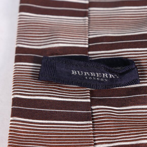 Burberry Men's Brown Stripe Silk Tie NWOT - Picture 4 of 5